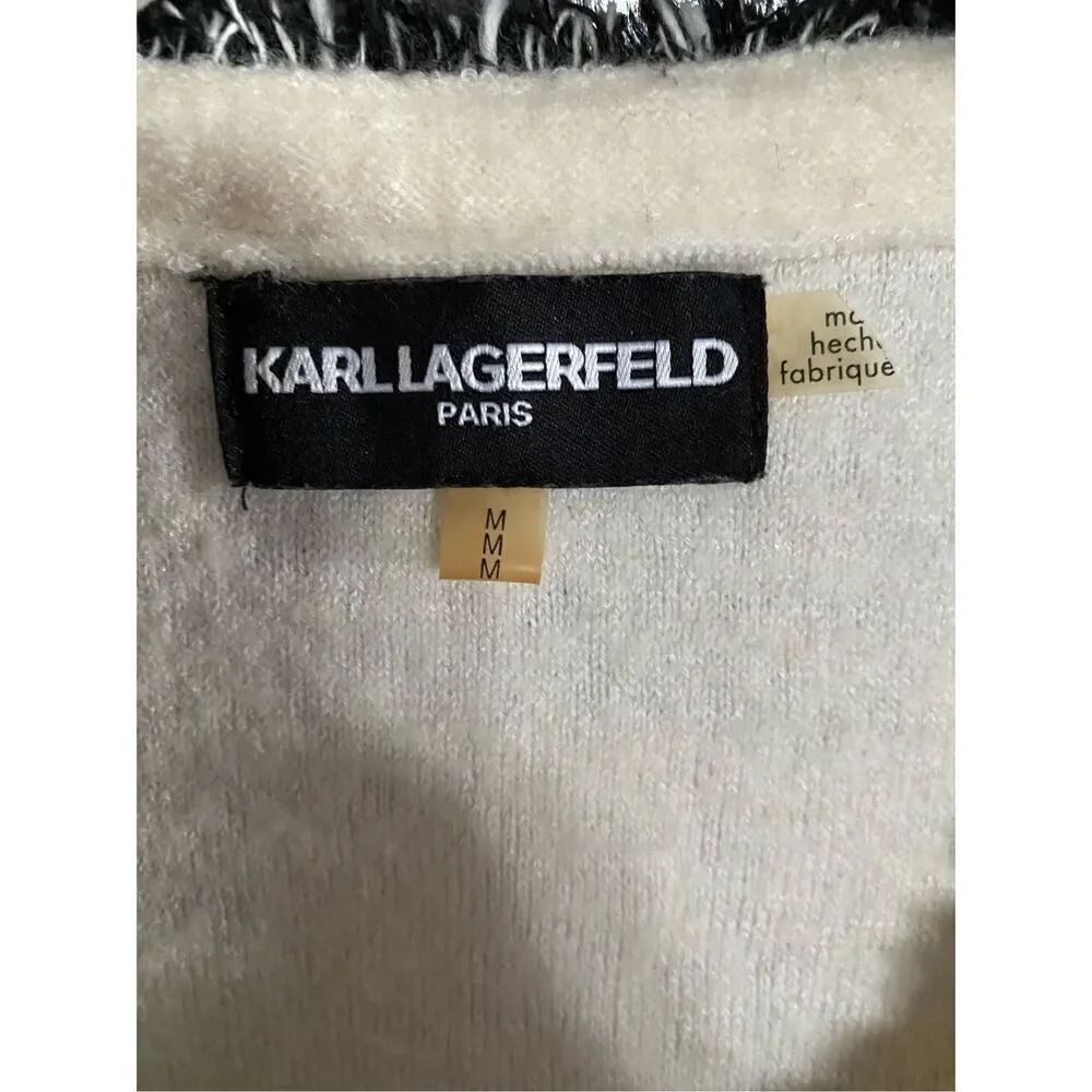 Karl Lagerfeld, Paris, women’s cream and black front closure, fringe jacket, siz - Picture 5 of 5
